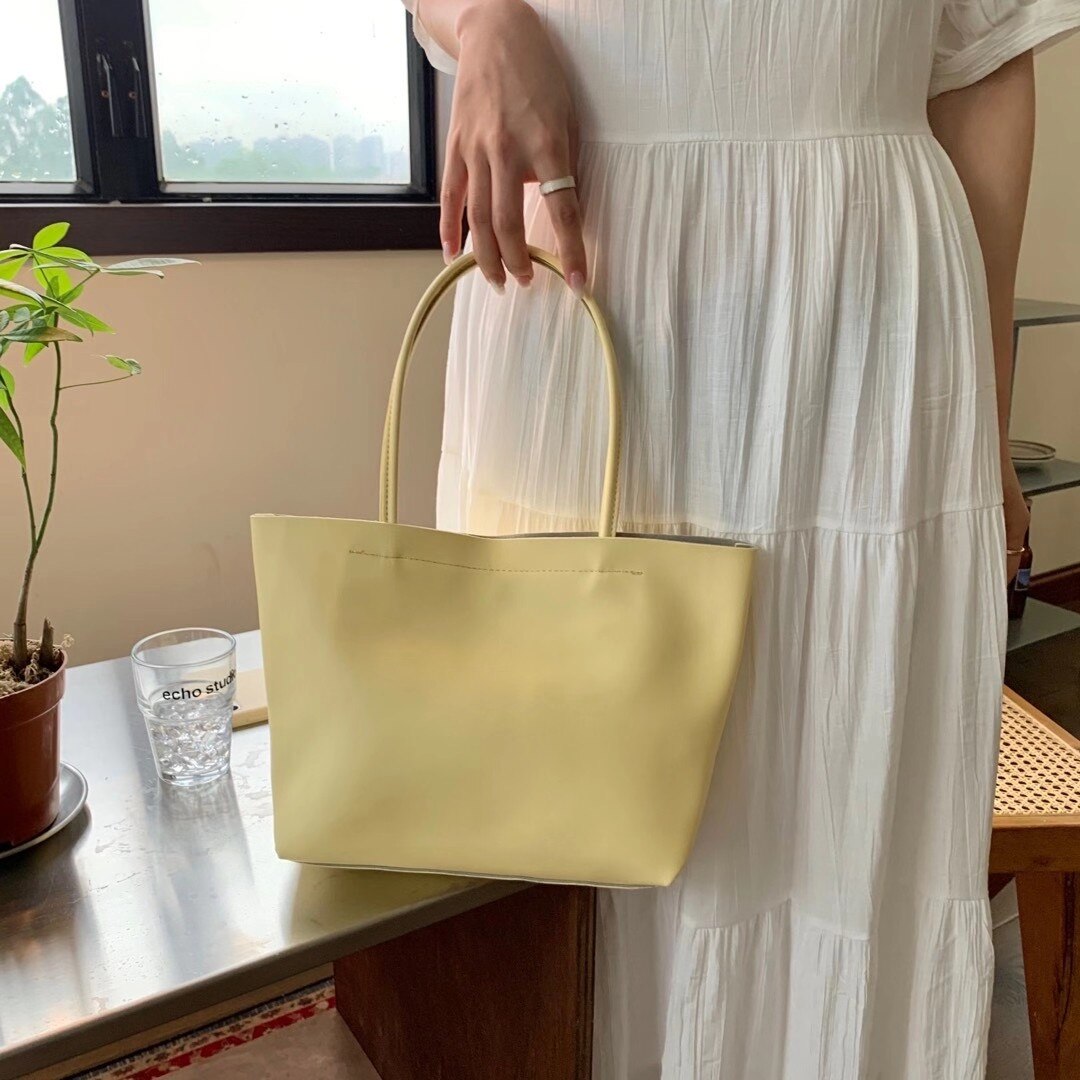 Zachte Pu Lederen Dames Schoudertas Grote Capaciteit Geweven Hand Strap Handtas Vrouwelijke Composiet Tas Portemonnee En Handtas Groen Tote ba: YELLOW