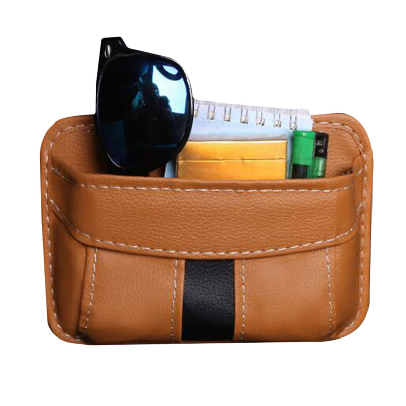 1PC Car Storage Bag Pocket Cage Car Seat Car Door Crack Debris Hanging Mobile Phone Storage Shelf Storage Box: brown