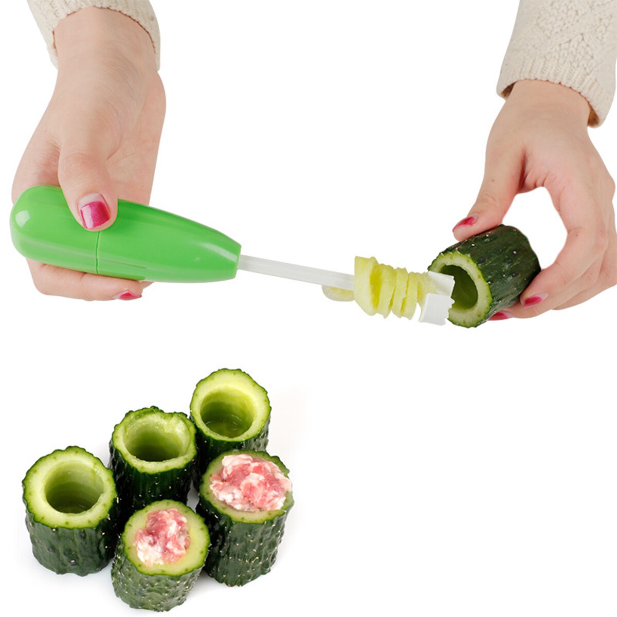 Style Vegetable Spiral Cutter Spiralizer Meat Stuffing Plastic Tomato Eggplant Cutter Fruit and Vegetable Core Remover