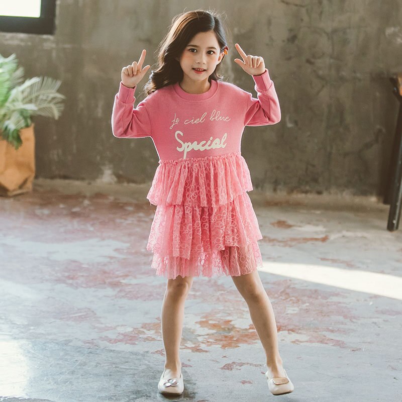 Girl Clothing Long Pink Sweatshirts Dresses for Girls Spring Fall Casual Long Sleeve Layered Clothes for Girls Age 8 12Y: Pink / 13