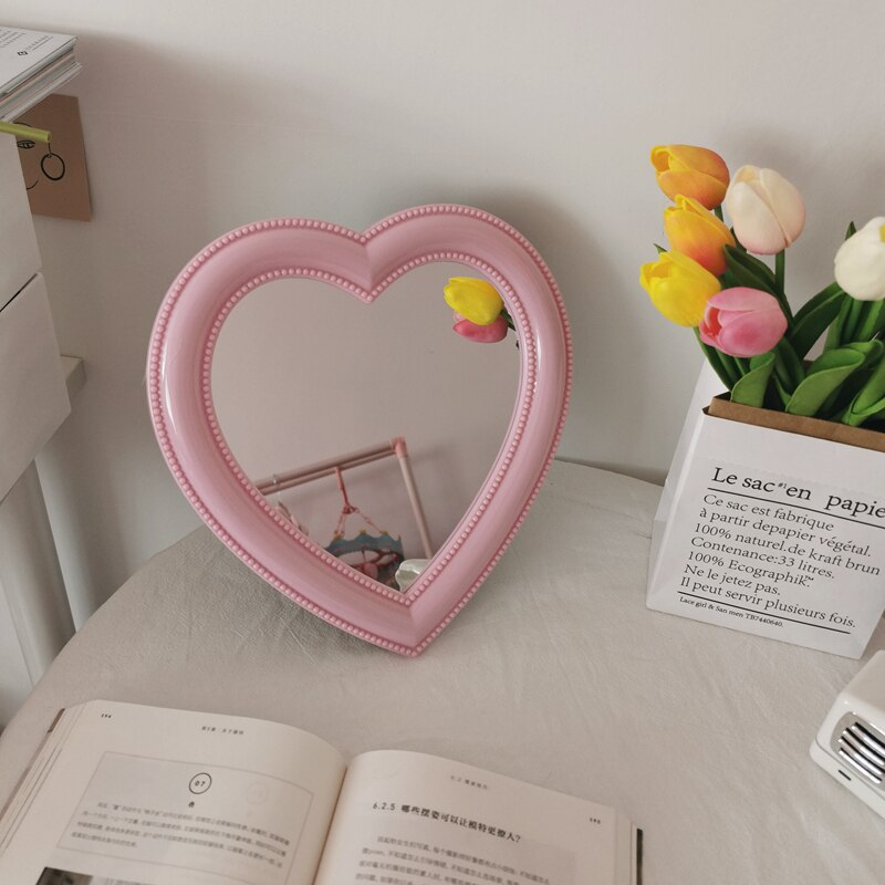 W&g ins kjærlighet hjerte kosmetisk speil vegghengende sovesal dressing speil rosa hvit koreanske dekorative speil til jenter