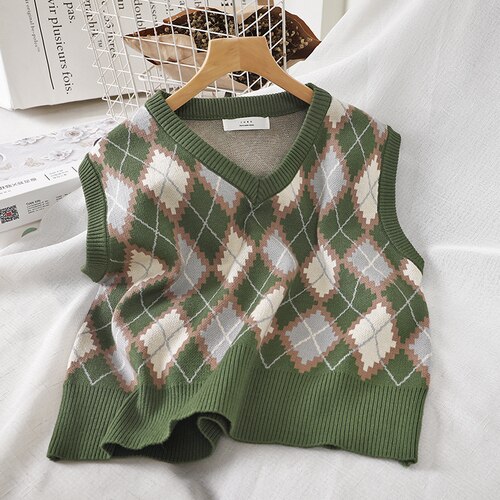 Herothorn Dikke Argyle trui vesten klassieke V-hals gebreide mouwloze trui herfst winter warme tanktops, Kameel, S