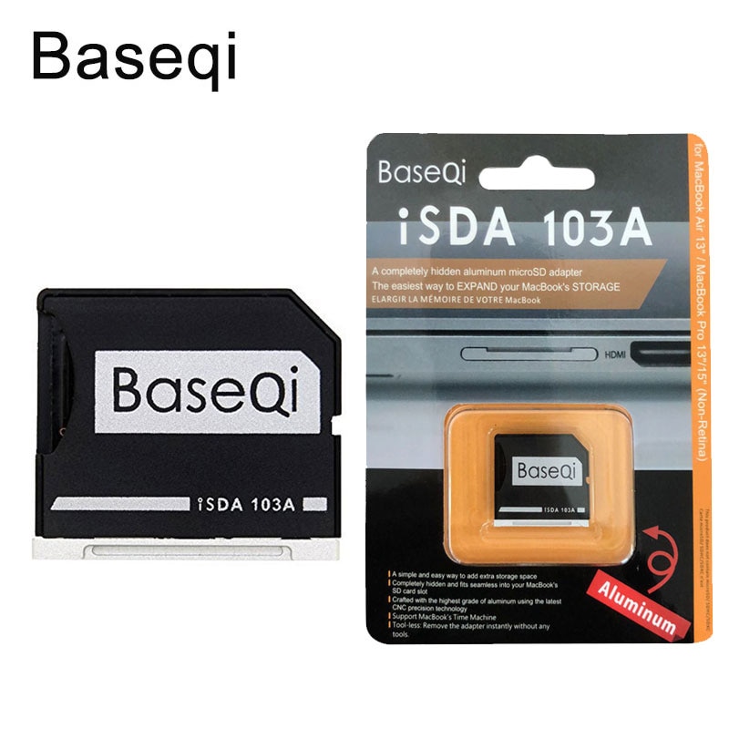 BASEQI Aluminium microSD Adapter Metalen TF Kaartlezer voor MacBook Air 13 &quot;en MacBook Pro 13 &quot;/15&quot; Non-Retina