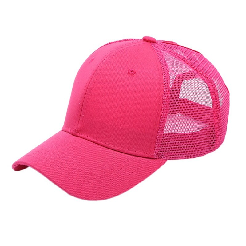 Unisex Cap Casual Plain Mesh Baseball Cap Adjustable Snapback Hats For Women Men Hip Hop Trucker Cap Streetwear Hat: ROSE RED