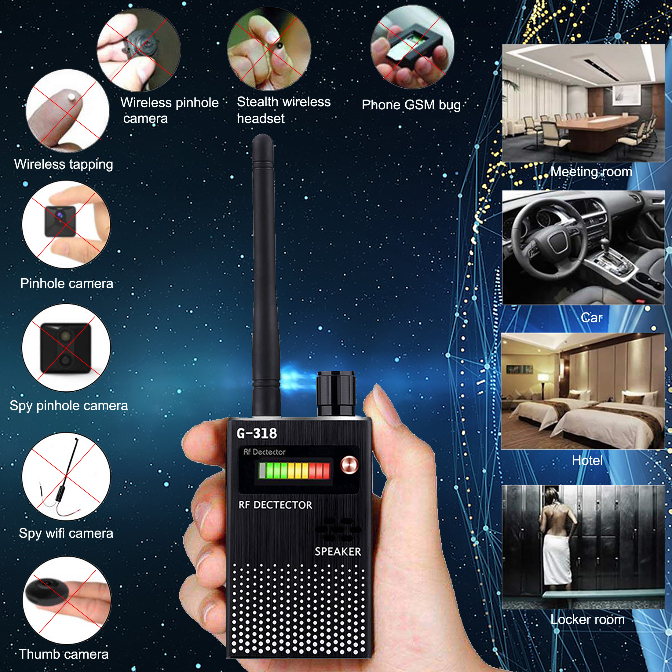 Anti Draadloze Camera Detector Gps Rf Mobiele Telefoon Signaal Detector Apparaat Tracer Finder 2G 3G 4G Bug finder Radio Detection