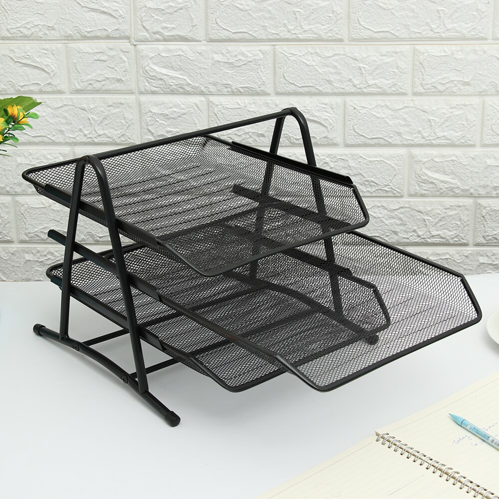 Office A4 Paper Organizer Document File Mesh Storage Holder Three Floors Letter Book Brochure Filling Tray Rack Office Supplies