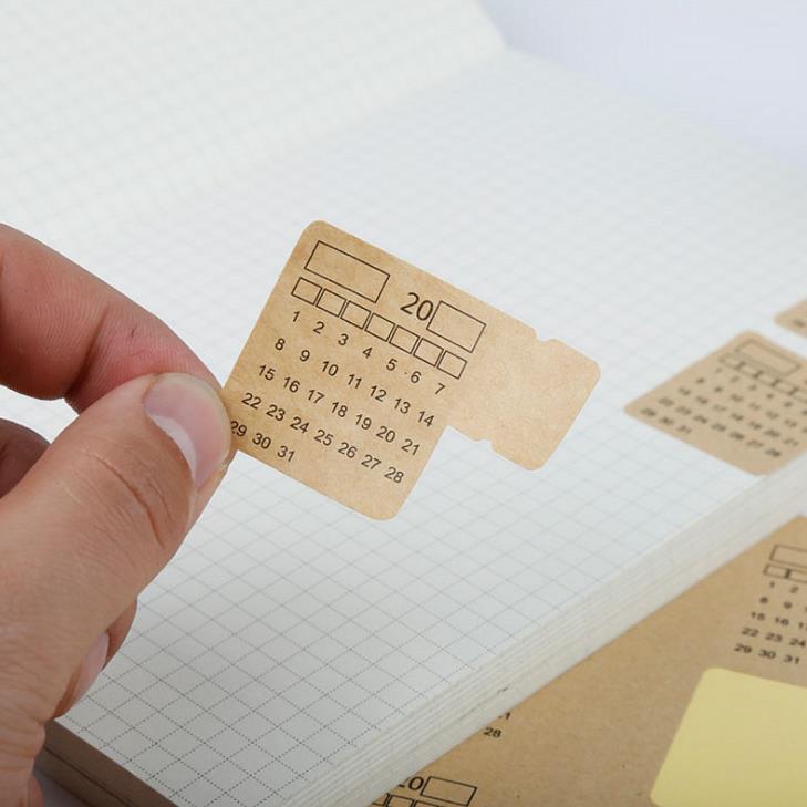 2 Set Cute Adhesive Calendar Stickers Kraft Paper Handwritten Calendar Notebook Index Label Stickers Bookmarks Stationery
