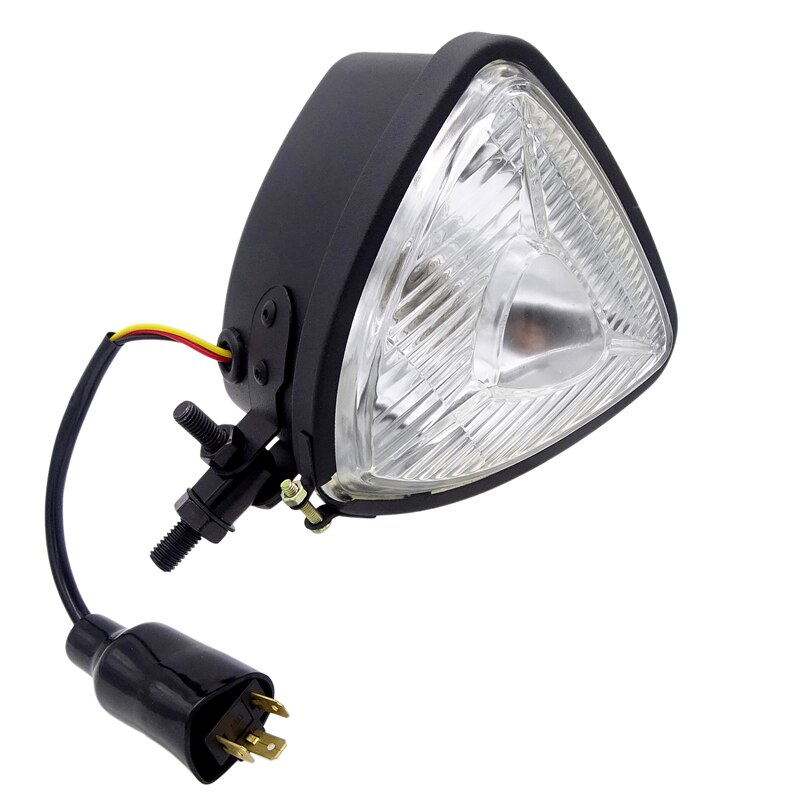 thumbnail image 2 of Black Metal Triangle Headlight Lamp – Flat Back – For Harley Chopper Bobber Custom 2 of 5