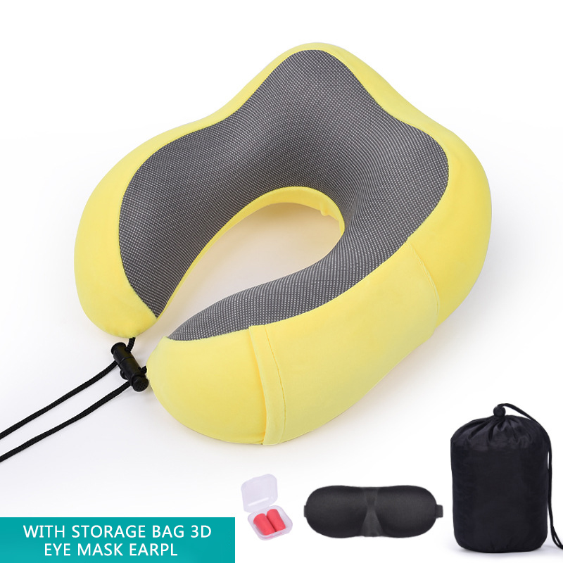 Car U Shaped Memory Foam Neck Pillows Soft Slow Rebound Space Travel Pillow Solid Neck Cervical Healthcare Bedding: Yellow Set 2