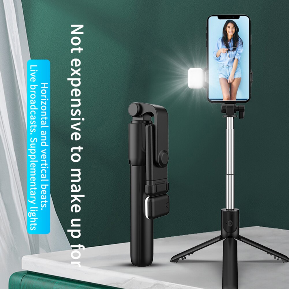 Palo Selfie extensible R1 para teléfono móvil, trípode obturador, monopié remoto con luz de relleno, soporte plegable ajustable para Smartphone