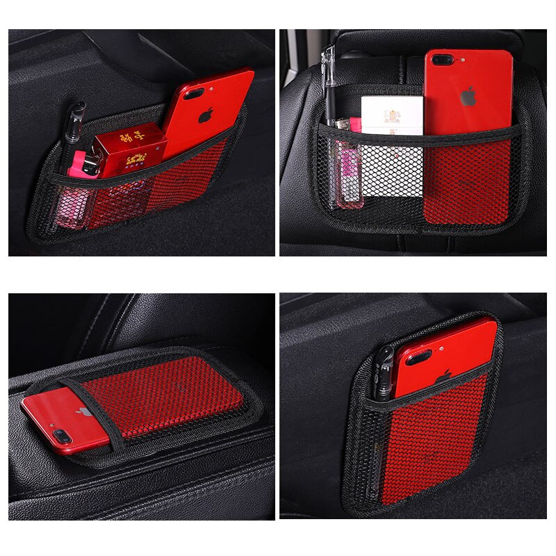 Car Storage Bag Stick-up Mesh Net Storage Bag Phone Holder Organizer Dashboard Seat Back Organizer Auto Interior Accessories