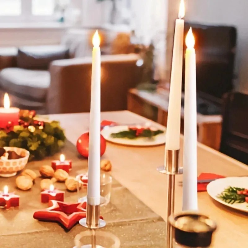 Long Christmas LED Candles Flameless Battery Powered Pointed Candle Light Church Flickering Candle Light Festival Party Decor