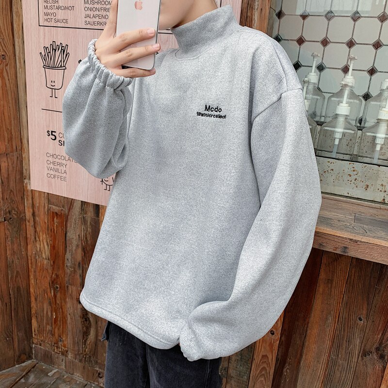 Black Hoodie Men Oversize Turtleneck Thicker Letter Winter Clothes Mens Hoodies Pullover Korean Hip Hop Streetwear Warm