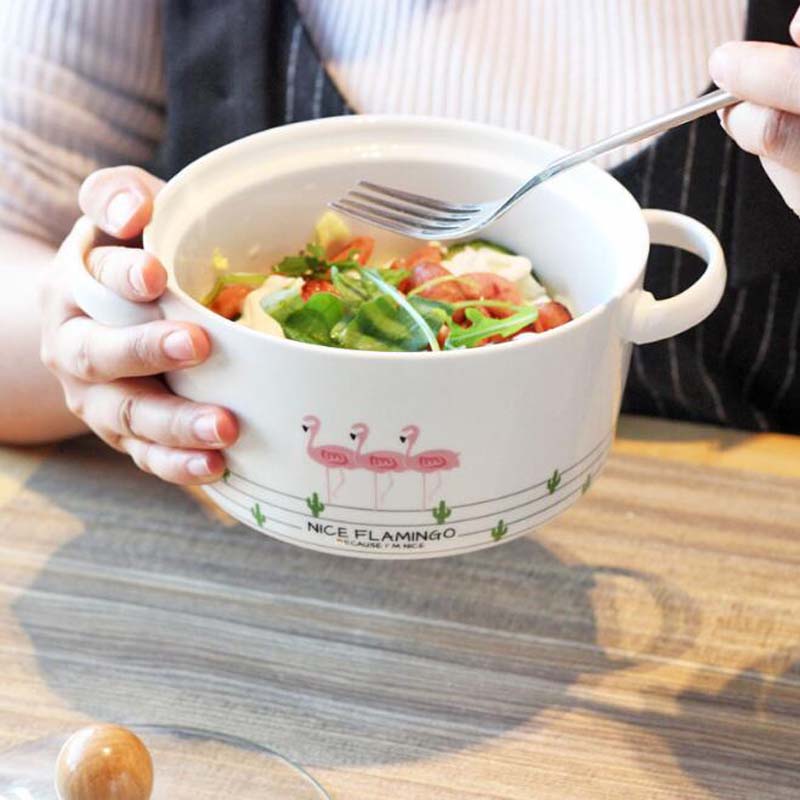Flamingo tryk salatskål farverige porcelænsskåle søde suppeskål nudler dessert snack skål husholdningsservice