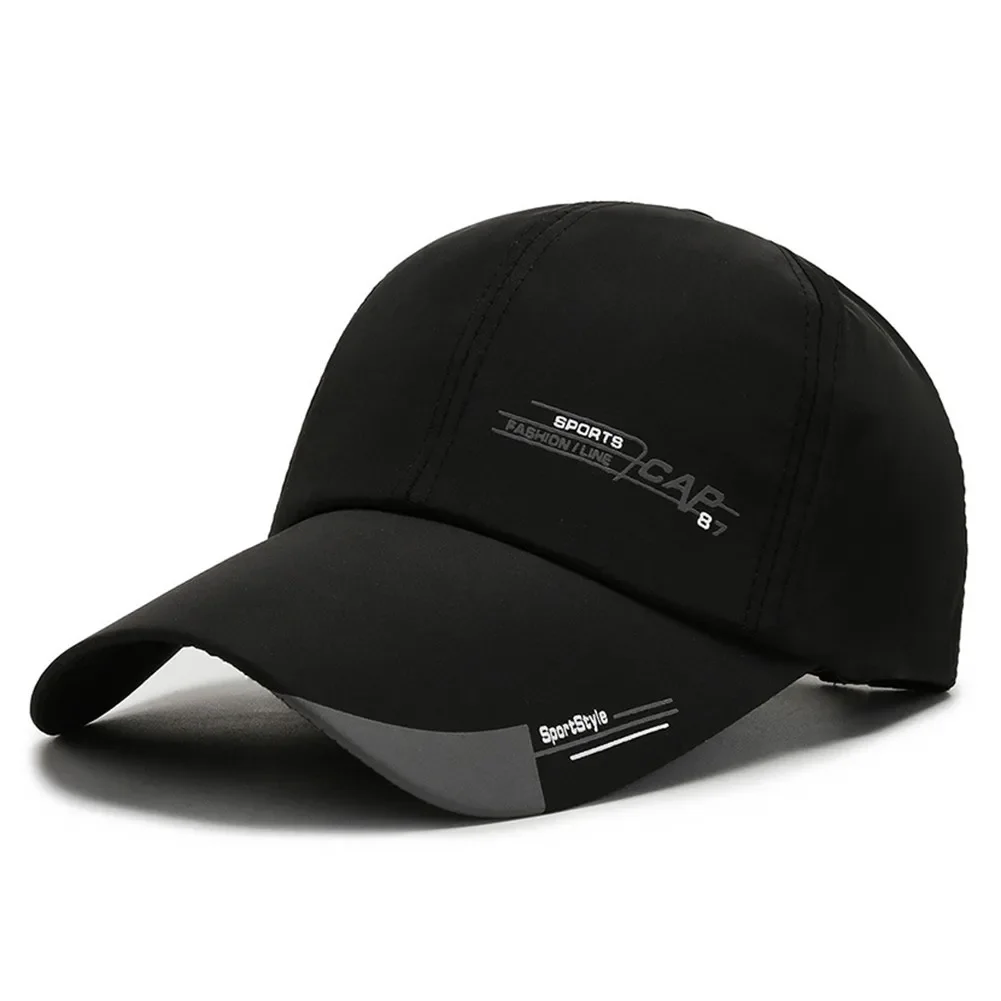 Novedad de verano, gorra deportiva para hombre, sombrero para pescado, línea de al aire libre, gorra de béisbol, visera larga, sombra, Snapback, sombrero para el sol, Gorras de hueso,: Negro