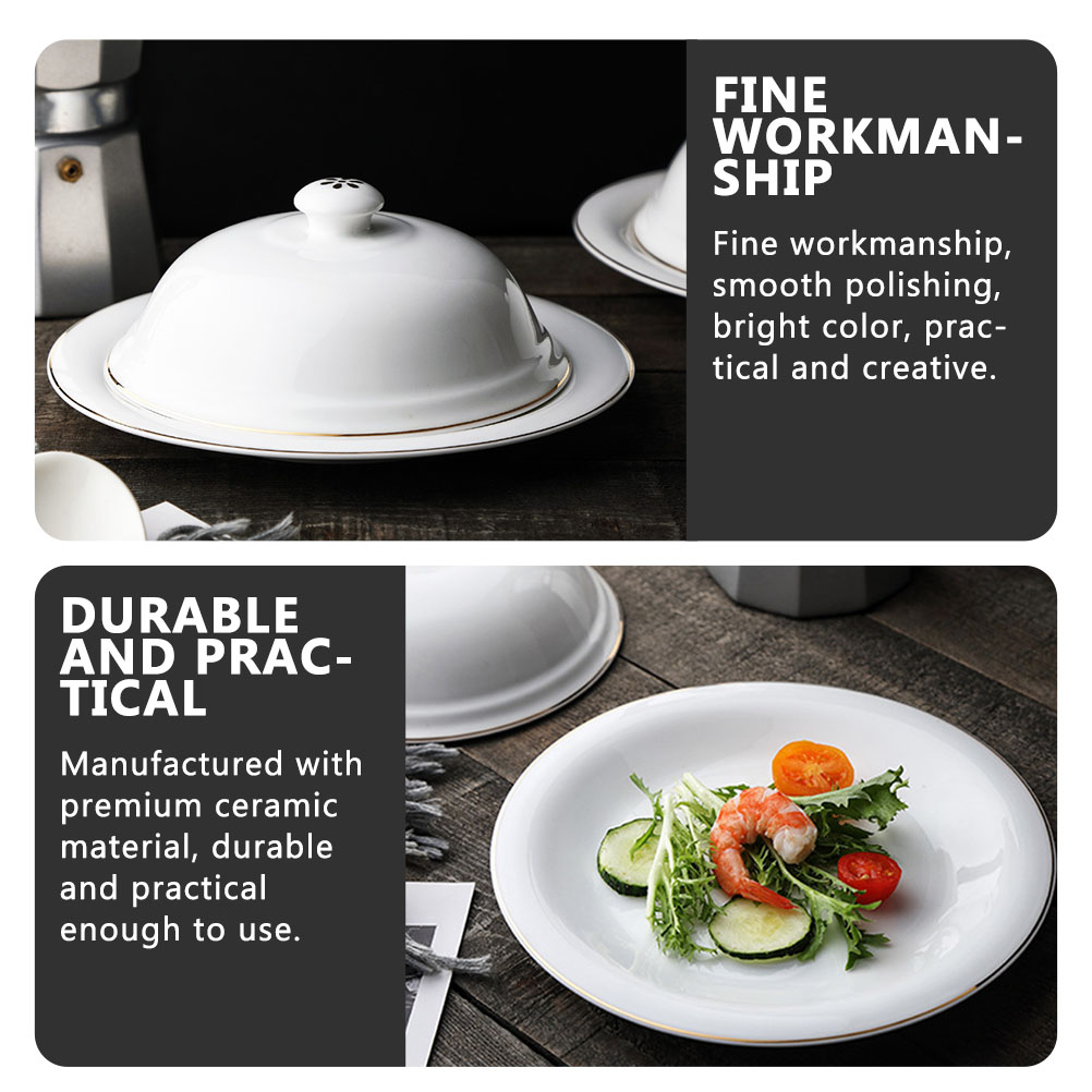 1 Set Plate Ceramic Pastry Plate Plate With Lid French Style Steak Plate for Hotel Kitchen Restaurant