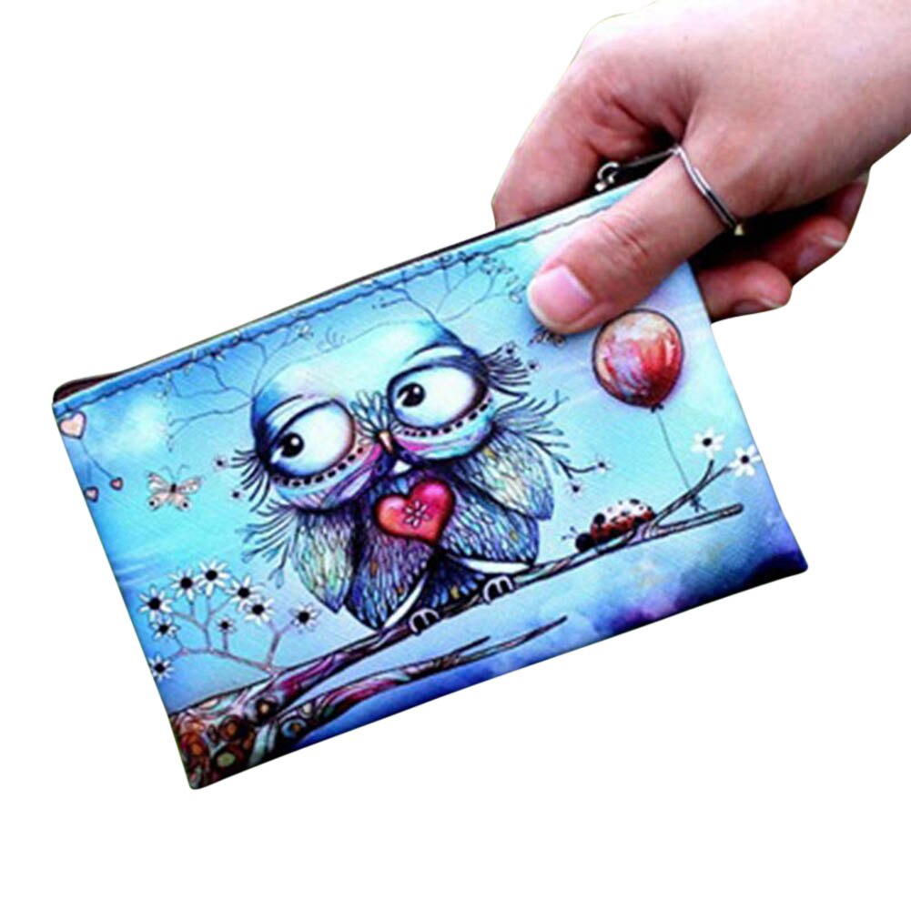 Women Coin Purse PU Leather Clutch Bag Cartoon Animals Elephant Owl Giraffes Deer Graffiti Lady Girl Wallet UND: 18