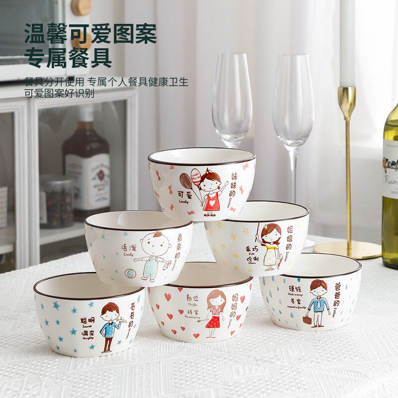 Creatieve Keramische Servies Ouder-Kind Kom Cartoon Familie Rijstkom Voor Een Gezin Van Vier Kommen En Borden Set ontbijt Plaat
