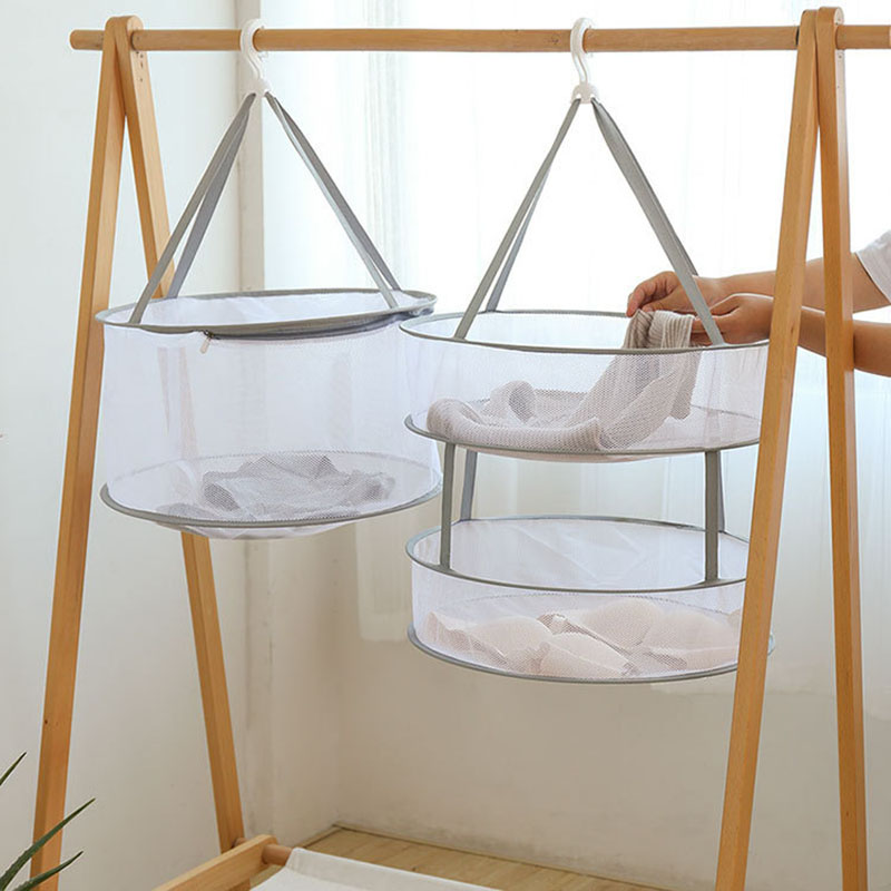 Single/Double Layer Drying Rack Folding Hanging Clothes Laundry Basket Underwear Dryer Sweater Cloth Net Dry Rack Mesh Hanger