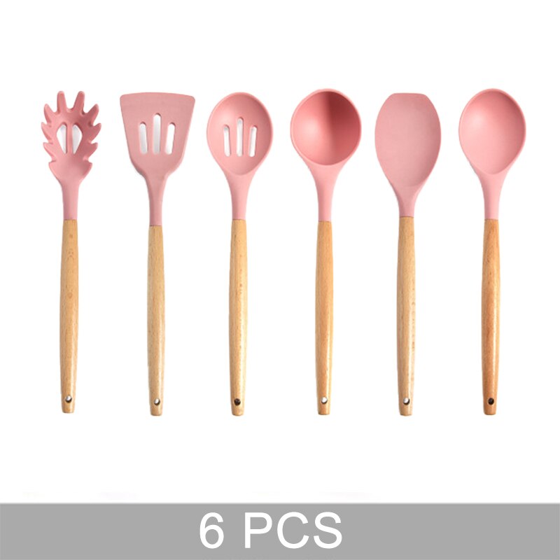 9 Stuks Roze Siliconen Keukengerei Set Non-stick Hittebestendig Bakken Koken Tools Keukengerei Accessoires: 6 PCS