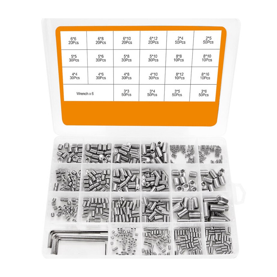 666Pcs Set Screw Hex Hexagon Socket Head Stainless Steel Headless Set Screw Assortment Kit M2 M3 M4 M5 M6 M8 Grub Screw: Default Title