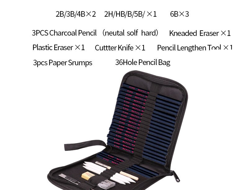 95PS Sketch Pencil Set Sketching Drawing Kit Wood Pencil Pencil Bags For Painter School Students Art Supplies: C