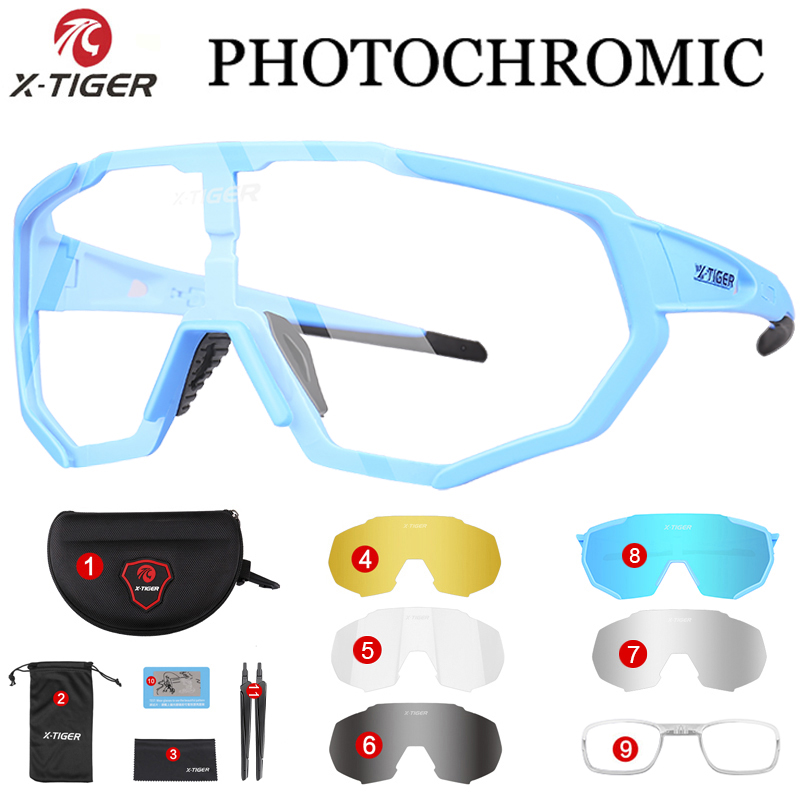 X-TIGER Photochromic Cycling Eyewear Myopia Frame UV400 Men Road Bike Glasses Summer MTB Bicycle Polarized Cycling Sunglasses: Burgundy