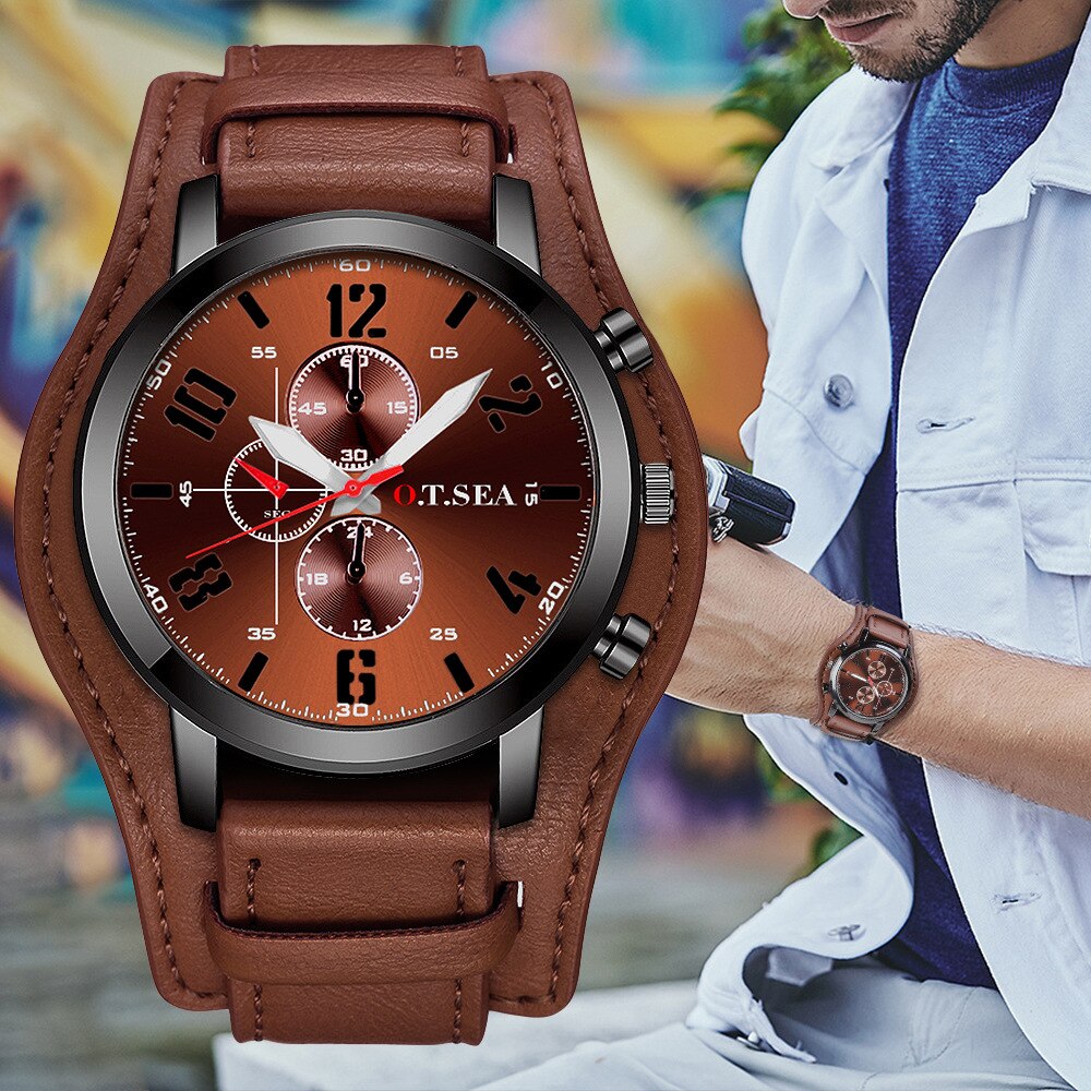 Kvarts mænds ure top brand luksus mandlig kronograf sport herre armbåndsur hodinky relogio masculino: D047- brune