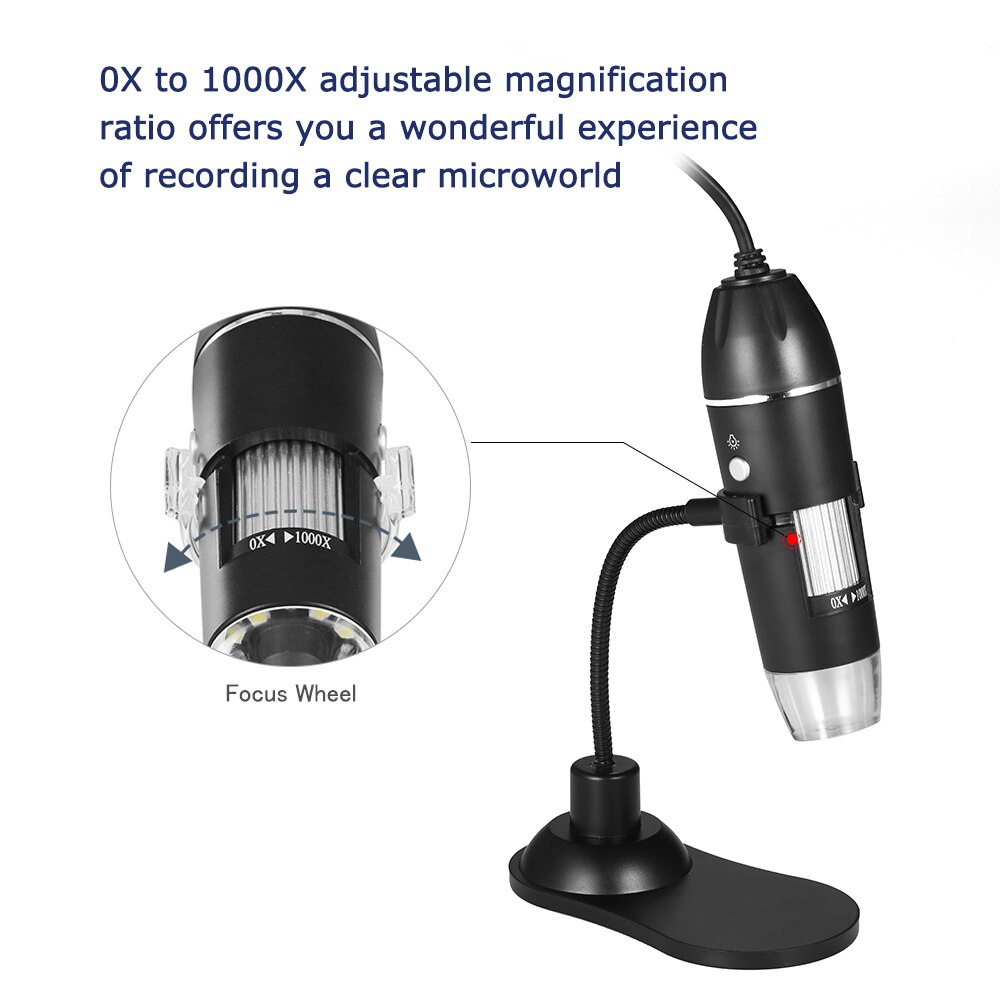 Hohe Quanlity Elektronische Mikroskop 1000X Digitale Usb-schnittstelle Elektronische Mikroskop Lupe 8 LEDs + Halterung Stehen