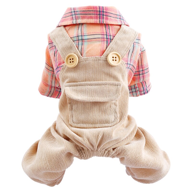 Spring Summer Dog Clothes four-legged Pink Lattice Suspenders Pet TeddyClothes Casual Button Suit XS S M L XL: XL