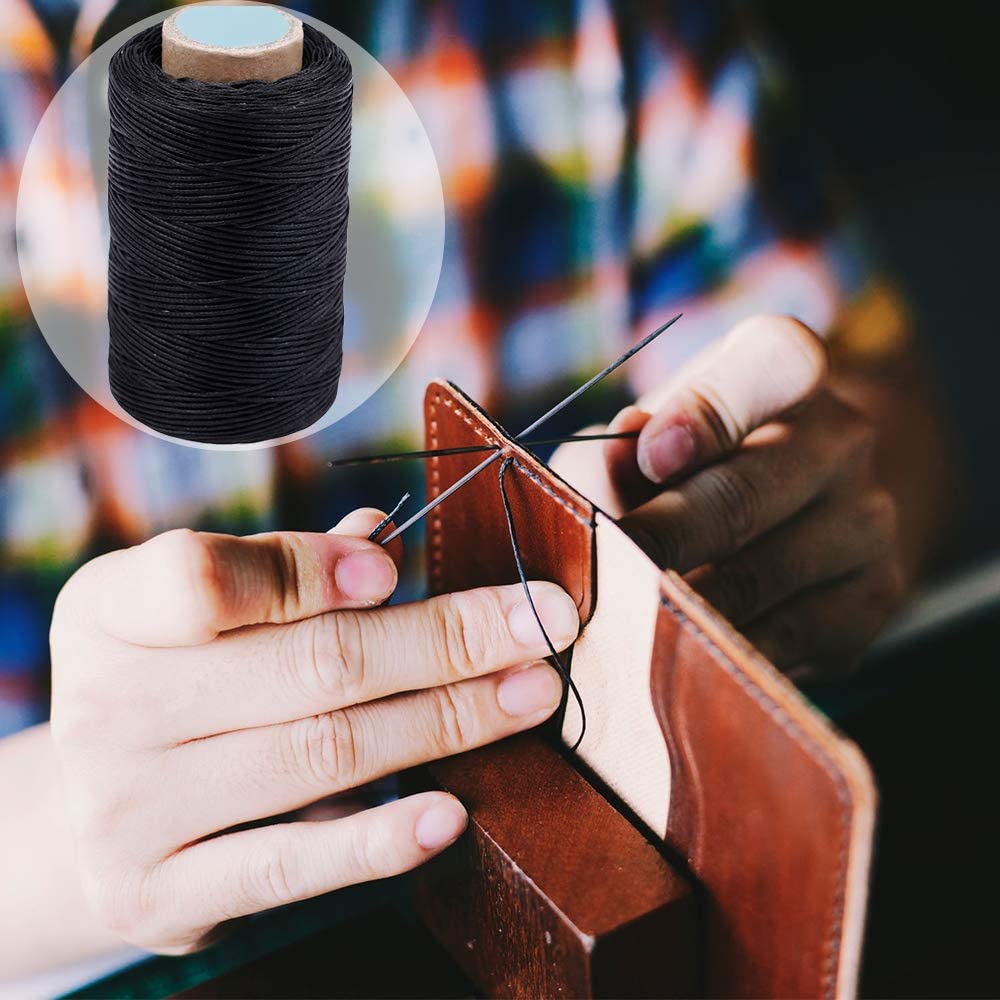 Hilo encerado de costura de cuero de 284 yardas KAOBUY-Práctico hilo largo de costura para artesanía de cuero DIY, reparación de zapatos (negro)