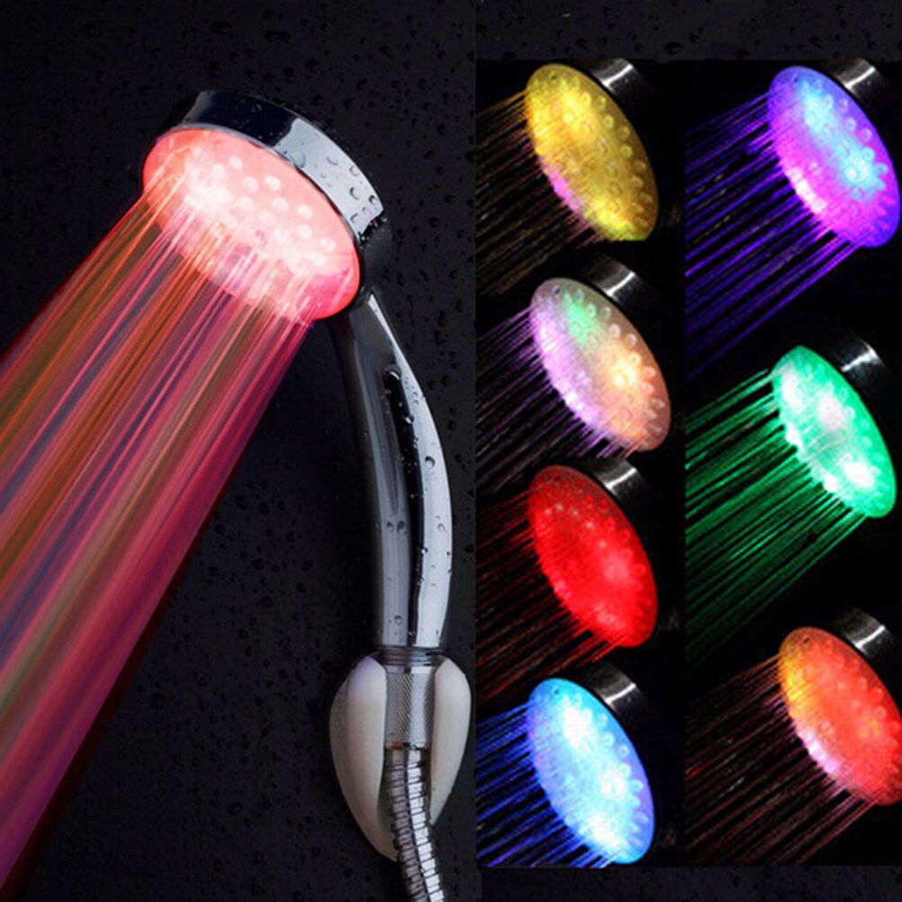 Colorful LED Shower Head 7-Color Changing Shower Head No Battery LED Waterfall Shower Head Round Bathroom Showerhead
