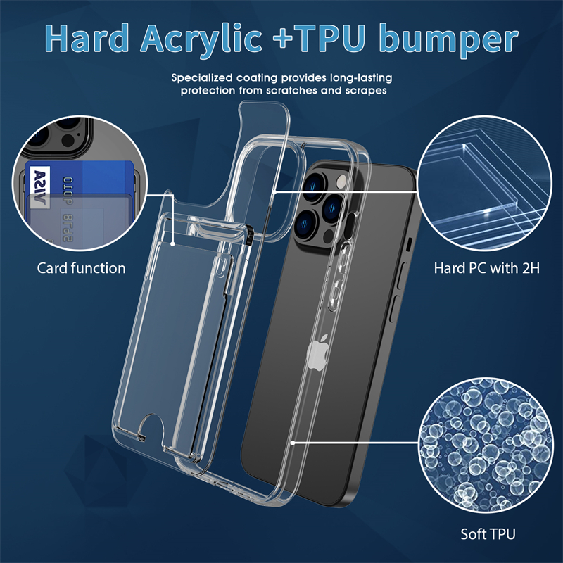 Funda transparente de lujo con ranura para tarjetas, carcasa dura de acrílico transparente a prueba de golpes para iPhone 16, 15, 14, 12, 11, 13 Pro Max Plus, XR