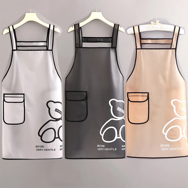 White Black Tpu Kitchen Apron Waterproof Oil Resistant Work Apron Translucent Black Dirt-proof Cleaning Aprons With Pockets