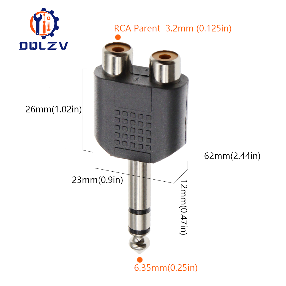 6.35 / 6.5 mm Male to Dual RCA Female audio and video adapter connection lotus three split RCA RF connector AV