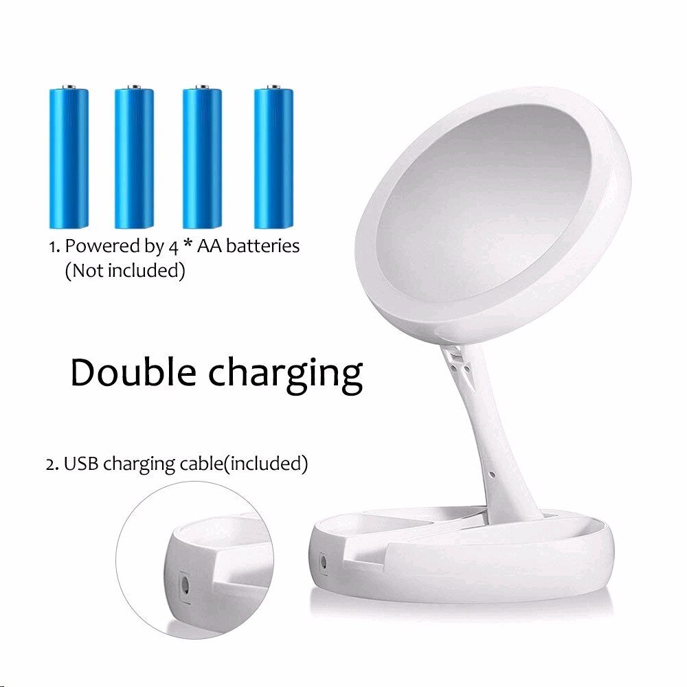 Portable LED Lighted Makeup Mirror Vanity Compact Make Up Pocket Mirrors 10X Magnifying Glasses Makeup Cosmetic Hand Mirror