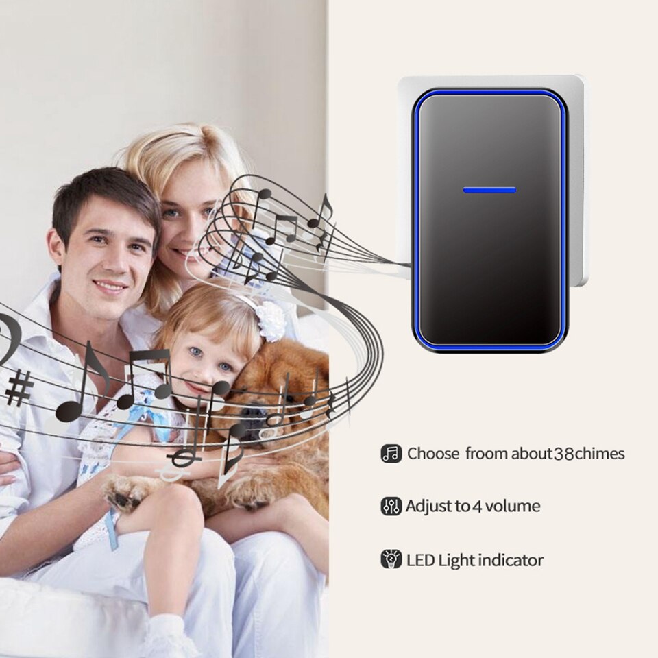 Cacazi Waterdichte Self-Powered Draadloze Deurbel Met Geen Batterij Nodig Home Deur Ring Bell 2 Knop 5 Ontvanger Ons eu Uk Plug