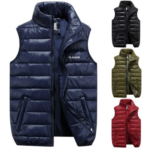chaleco de invierno para hombres de sin mangas globo cálido prendas de vestir con cremallera chaqueta acolchada abrigo de talla grande L-3XL