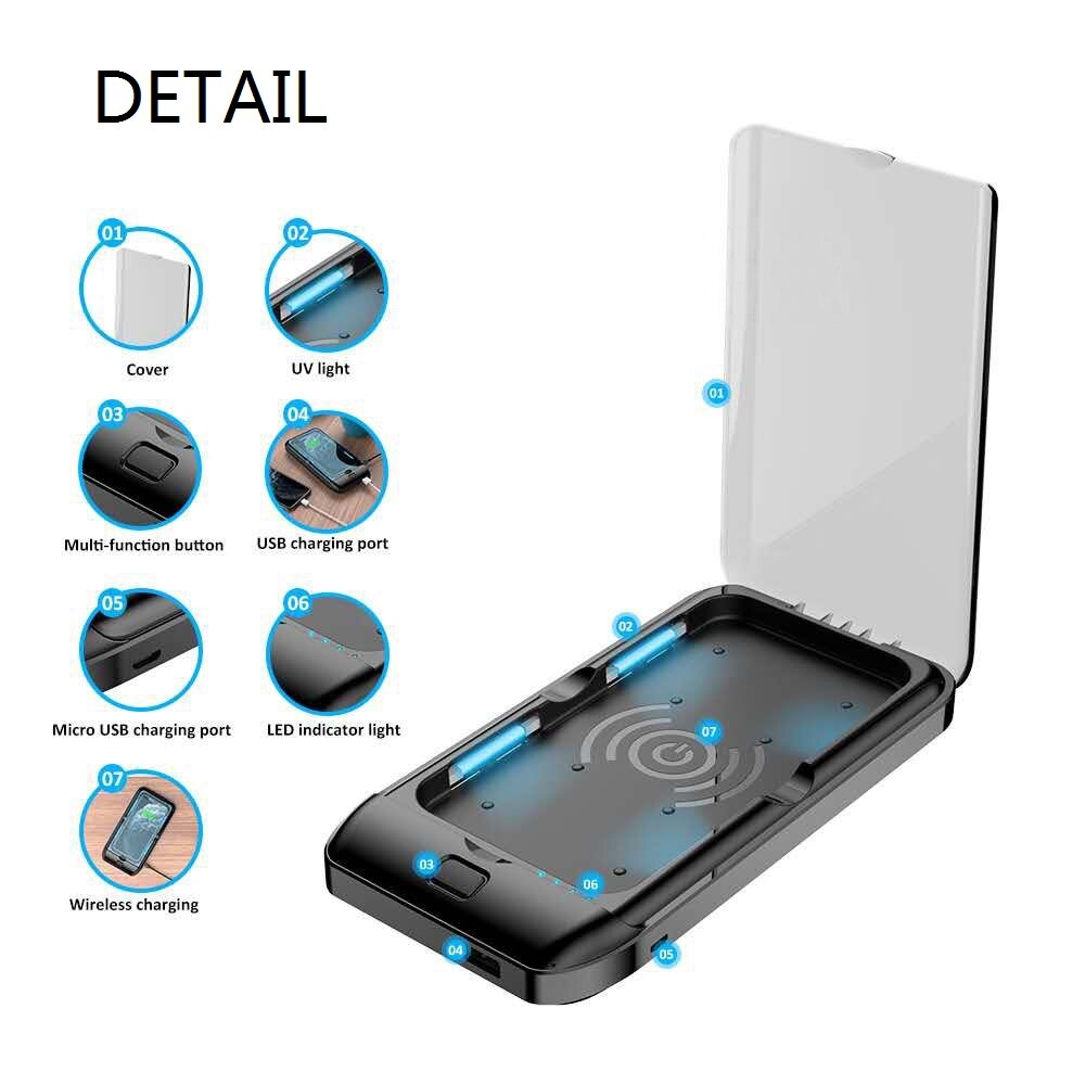 3 In 1 Uv Lichtbak Telefoon Schoner Draadloze Oplader Mobiele Telefoon Power Bank Ultraviolet Lamp Doos Voor Smart Telefoon oordopjes Horloge Toetsen