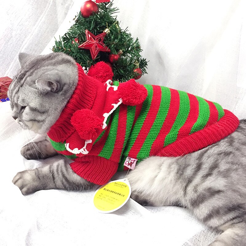 Suéter cálido para gato, ropa para mascotas con bola de Navidad, colorido, otoño e invierno,: Negro / L