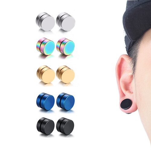 Pendientes redondos sencillos sin agujero para la oreja para hombre, aretes con imán, Clip para la oreja, estilo urbano, Rap, Hip Hop, Rock, para , coreana