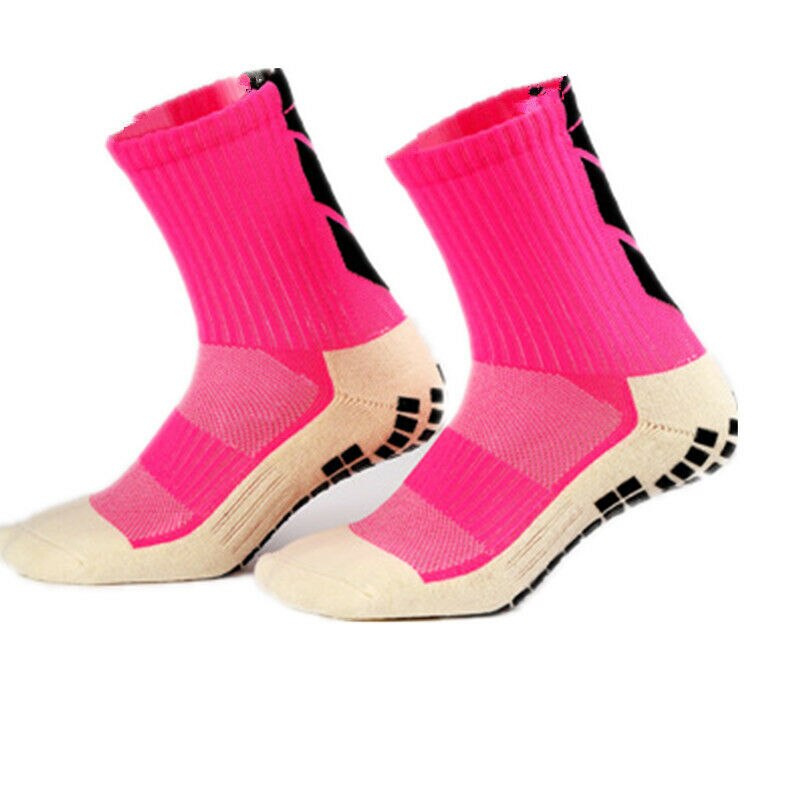 9 farver fodboldstrømper skridsikre fodboldstrømper herre sportsstrømper gode bomulds calcetines samme type som trusox: Lyserød