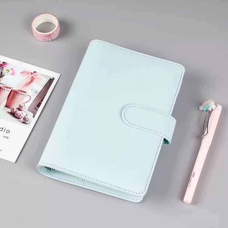 A6 Leather Notebook Binder with Plastic Binder Pockets, Refillable 6 Round Ring A6 Personal Planner Binder Cover with Stickers: blue