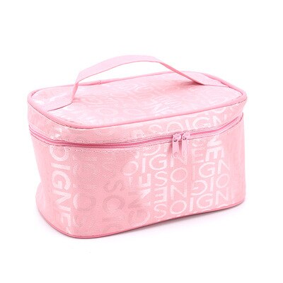 Women Make up bag Letter Cosmetic bag organizer Square Travel Handbag Toiletry Organizer Solid High Capacity Bags Girls: Pink