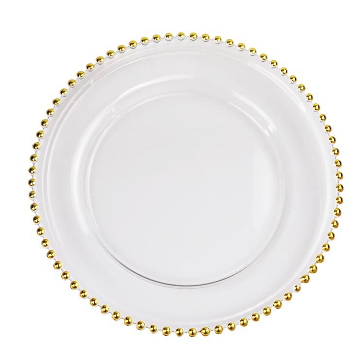 Plateau de rangement rond en perles, verre Transparent pour gâteau aux fruits, assiette à Dessert, hôtel, Restaurant, service de table, ustensiles de cuisine: Gold / 330mm