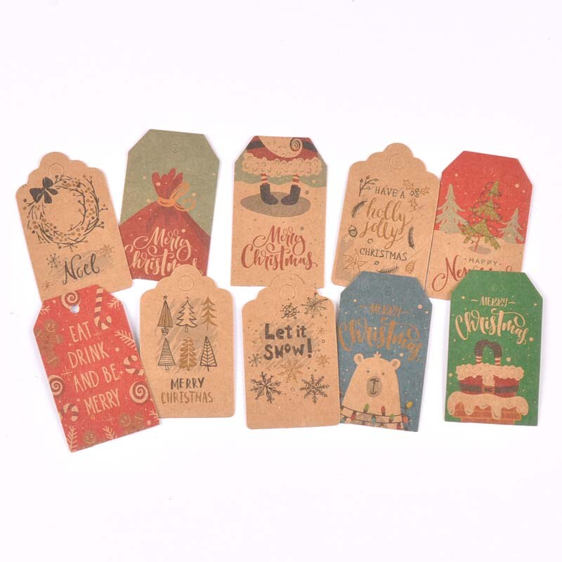 50 sztuk zawieszka z papieru pakowego na pudełko cukierków dekoracja na choinkę malowane zawieszki tagi prezenty etykiety DIY Handmade Party Decor c3010