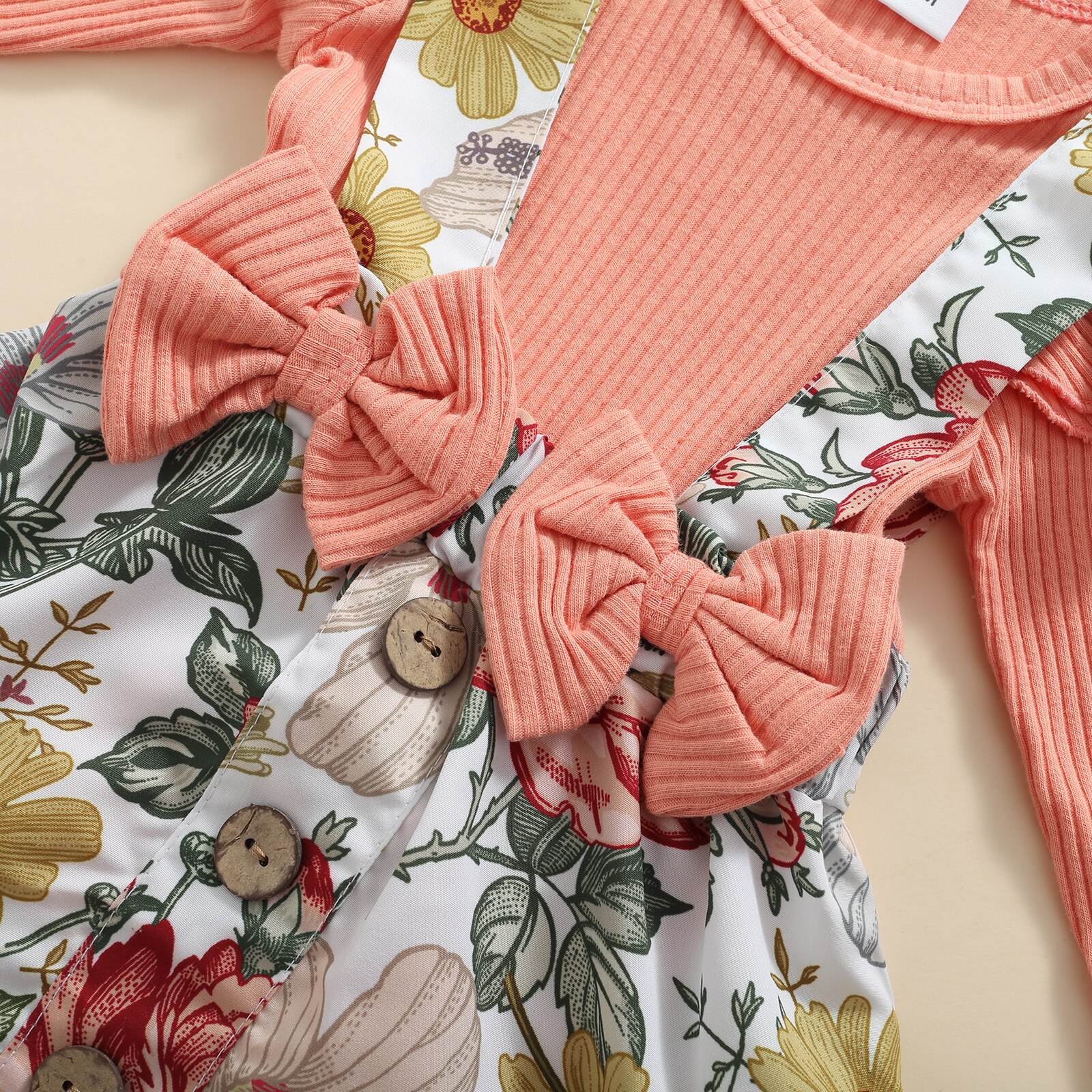 Autumn Toddler Baby Girl Flower Bodysuits Korean Style Princess Long Sleeve Jumpsuit Newborn Clothes with Bowknot Hairband