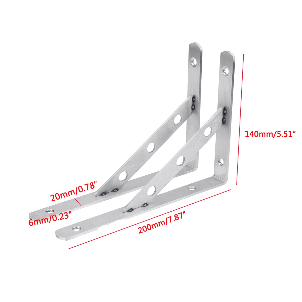 6/8/10/12" 2pc L-Shaped Triangle Bracket Wall Mounted Shelf Bracket Heavy Duty Supporter DIY Home Table Bench: 3x20mm