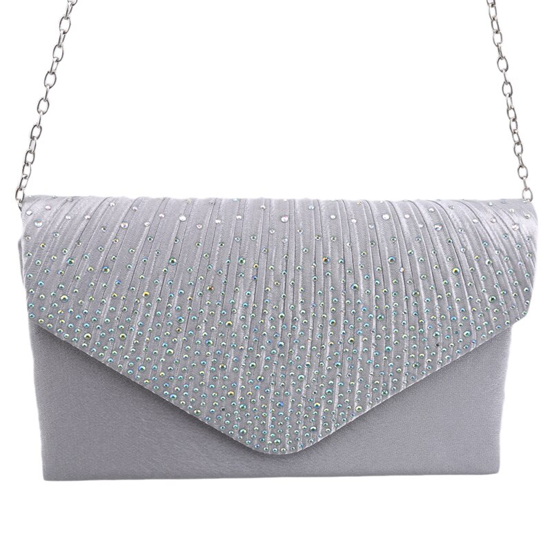 Female Diamond Satin Handbag Ladies Envelope Shoulder Dinner Bag Clutch Party Bags Evening: silver