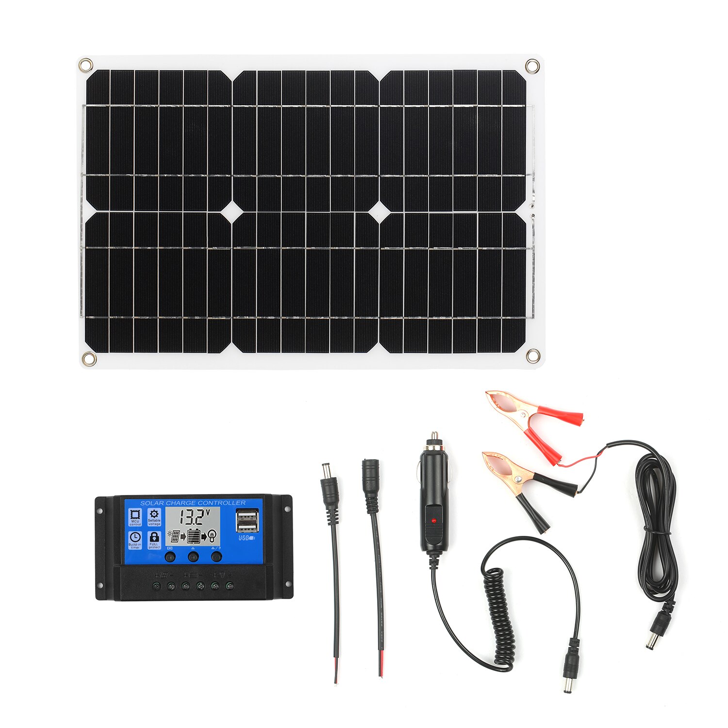 180W 12V Zonnepaneel Kit Dual Usb-poort Off Grid Monokristallijn Module Met Zonne-energie Laadregelaar Sae Aansluiting kabel Kits